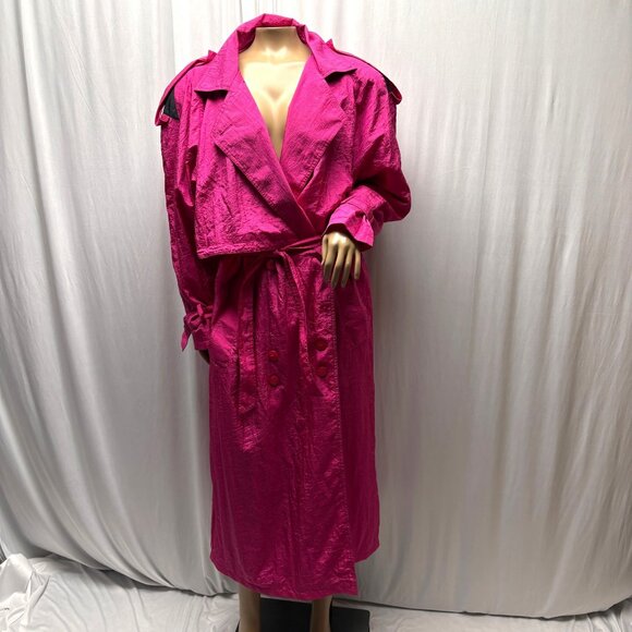 Climatiser Womens Sz 10 Trench Coat Bright Pink Nylon Coat Business Vintage 80s - Picture 1 of 10